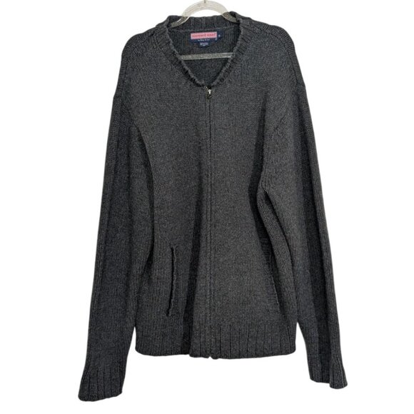 Vineyard Vines Shetland Wool Cardigan Mens Size XL Gray Knit Full Zip Sweater - Picture 1 of 11